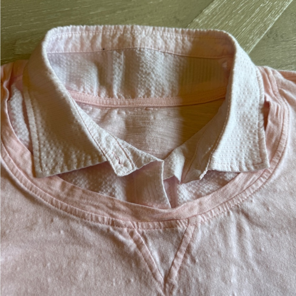 Ladies Pale Pink Layered-Look Long Sleeve Top with Faux Shirt Hem & Collar - Picture 7 of 12